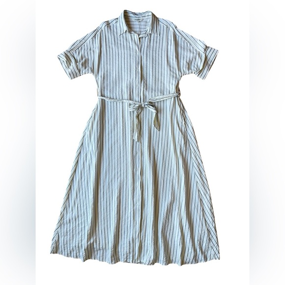 Max Studio London Striped Shirt Button Down Dress Belted Midi – Size Medium - Picture 3 of 11